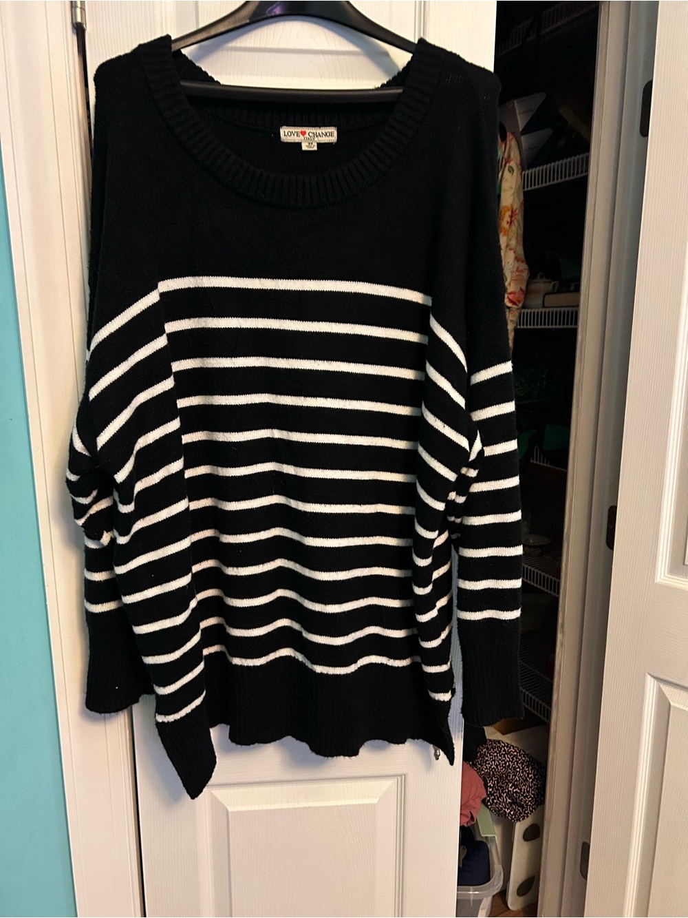 Love change Black & White Striped Scoop Neck Sweater